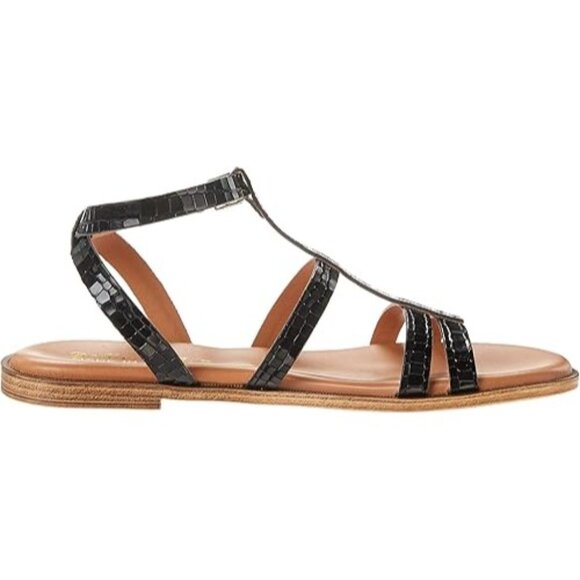 Bella Vita Women's Flat Strappy Sandal Black Croco Italian Leather Size 8.5 Wide - Picture 5 of 8